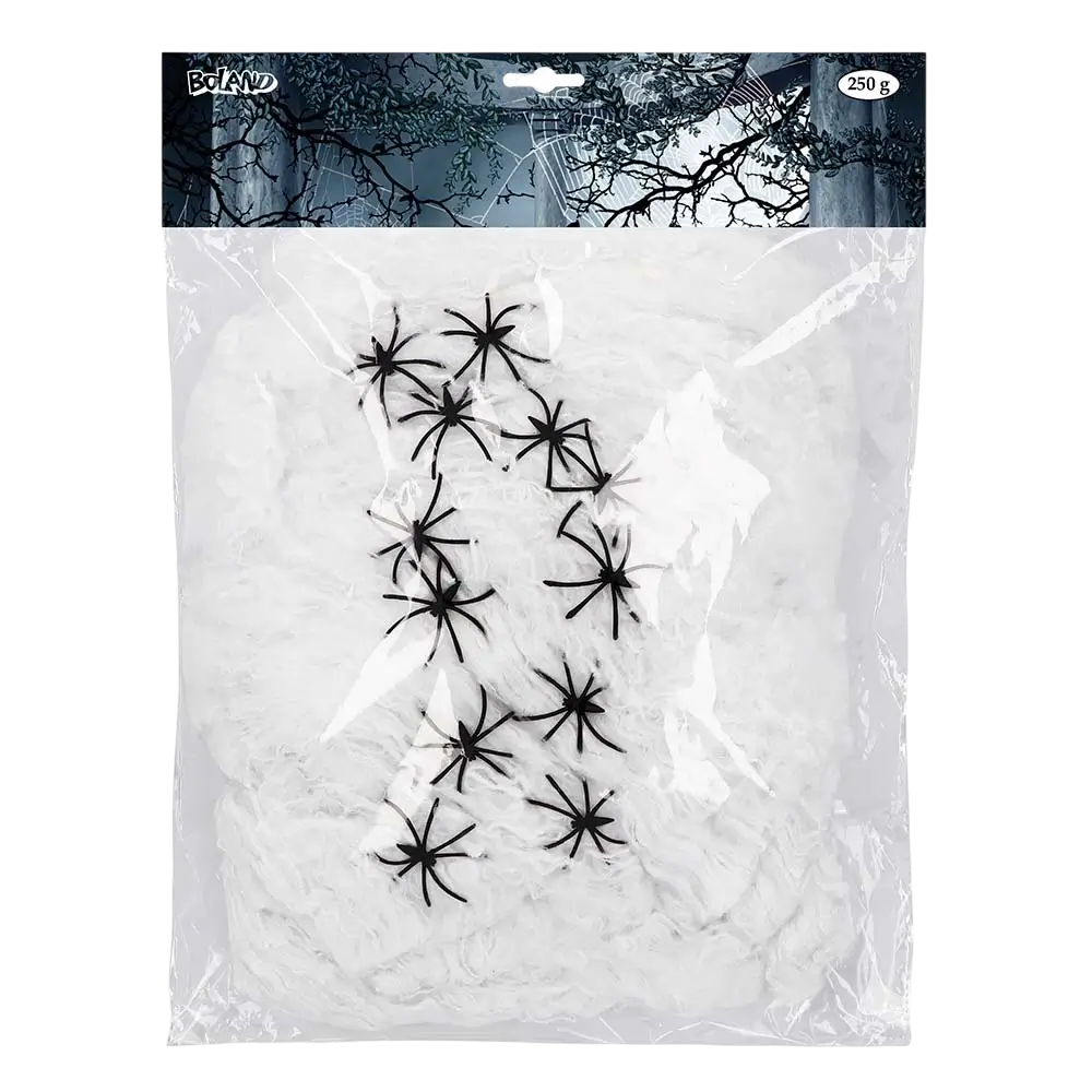 Toile d’Araignée Halloween Blanche 250 g avec 12 Araignées – Décoration Horreur