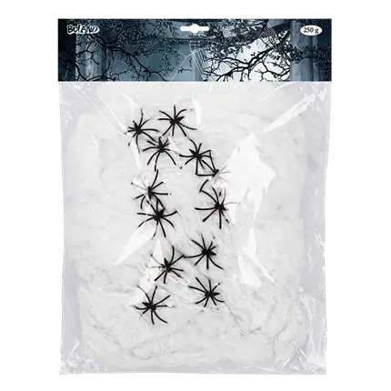 Toile d’Araignée Halloween Blanche 250 g avec 12 Araignées – Décoration Horreur