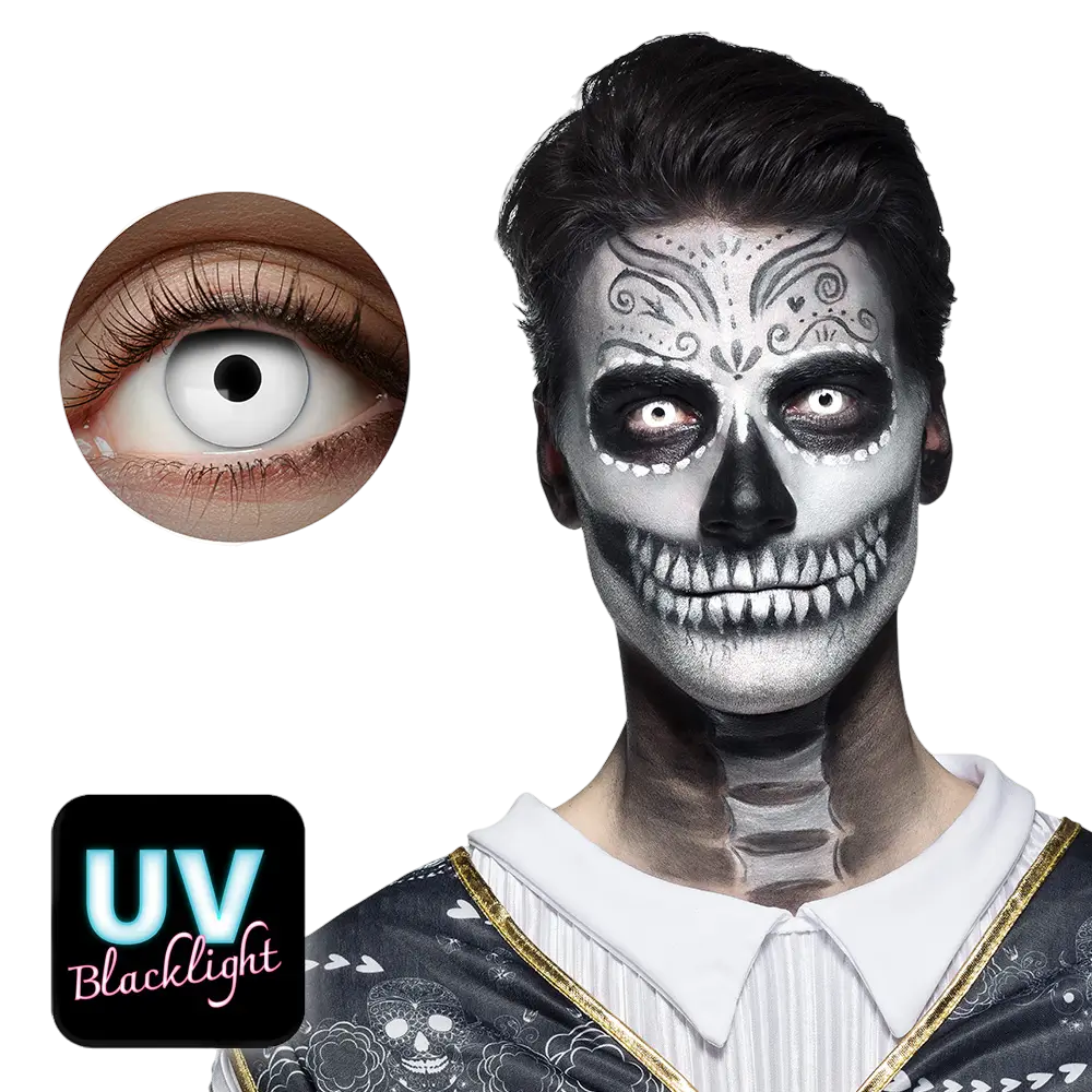 Lentilles UV Flash Blanches 1 Mois – Lentilles Fluorescentes Halloween et Festival