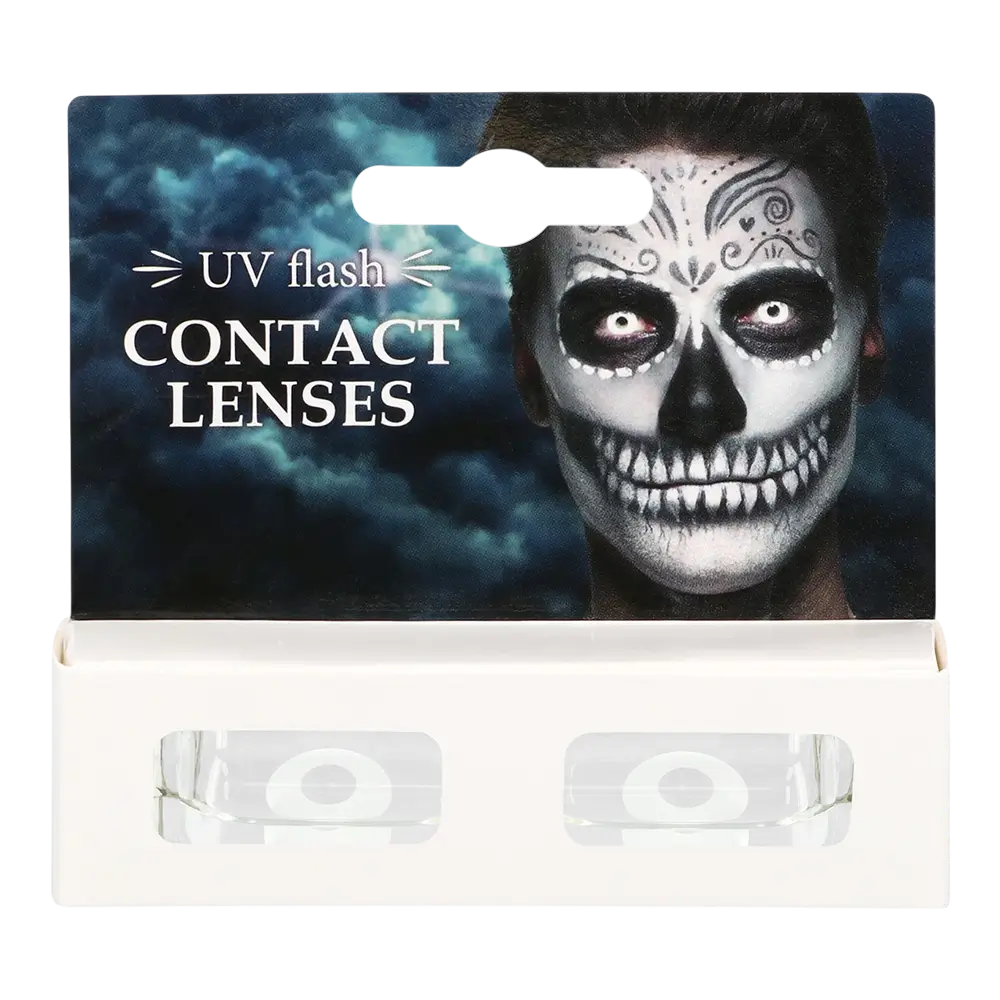 Lentilles UV Flash Blanches 1 Mois – Lentilles Fluorescentes Halloween et Festival