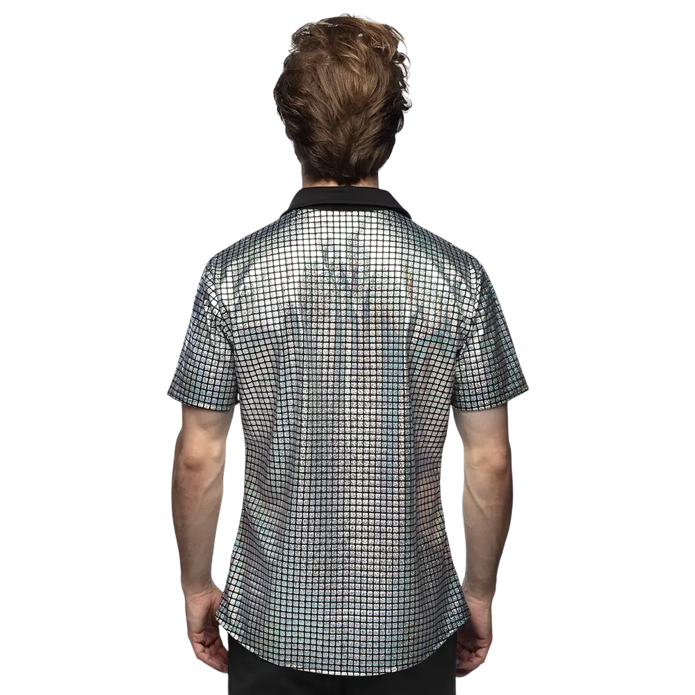 Chemise Disco Diamond Argent Taille M – Déguisement Années 70/80
