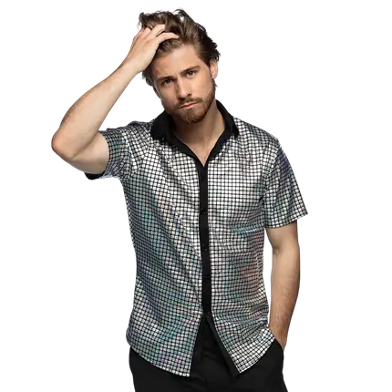 Chemise Disco Diamond Argent Taille XL – Déguisement Années 70/80