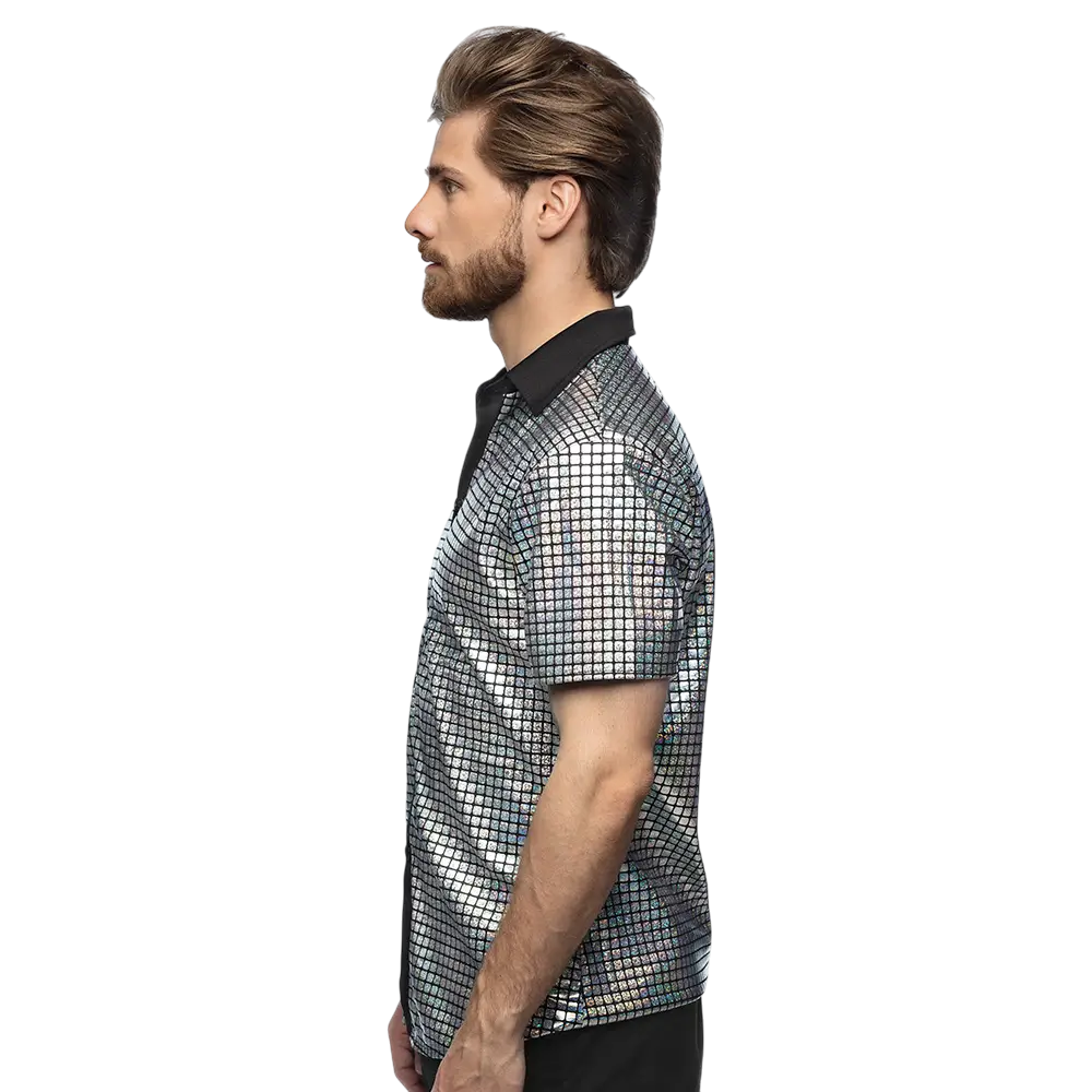 Chemise Disco Diamond Argent Taille L – Déguisement Années 70/80