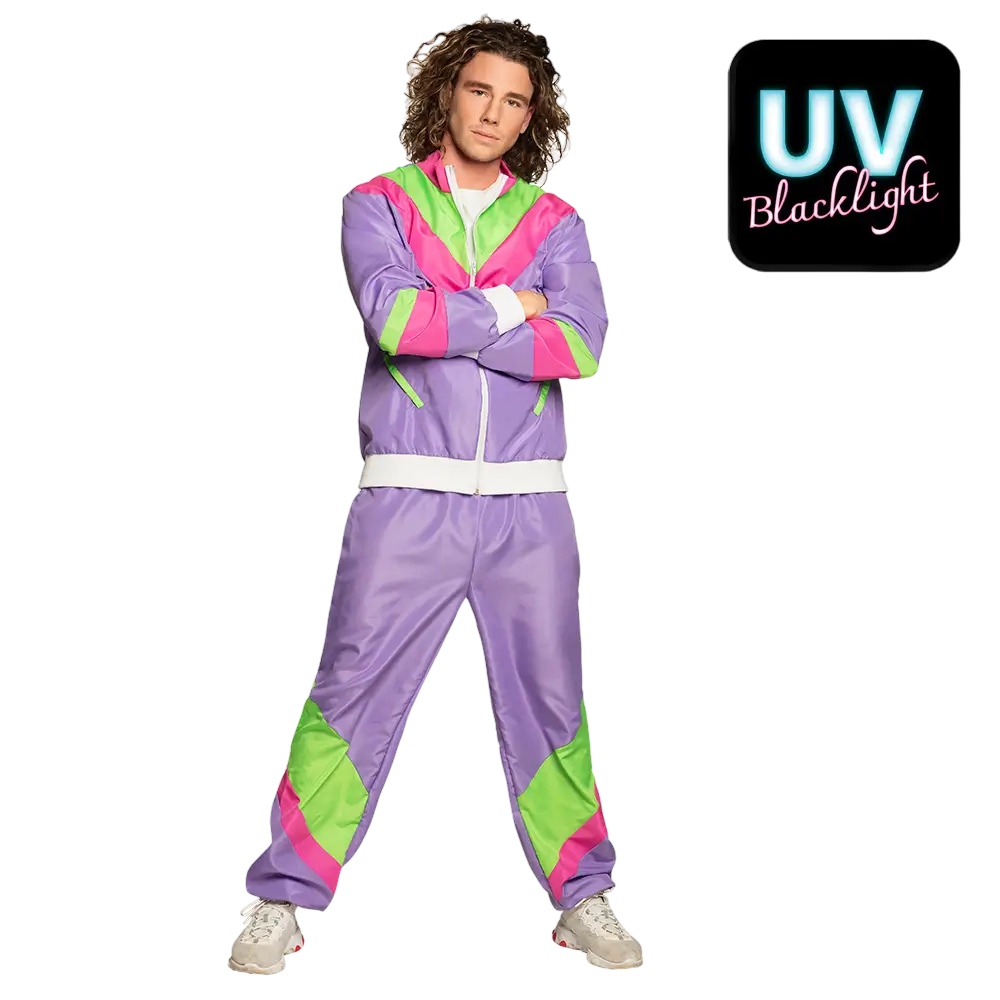 Déguisement Survêtement Rétro Homme Violet UV Taille L – Déguisement Années 80