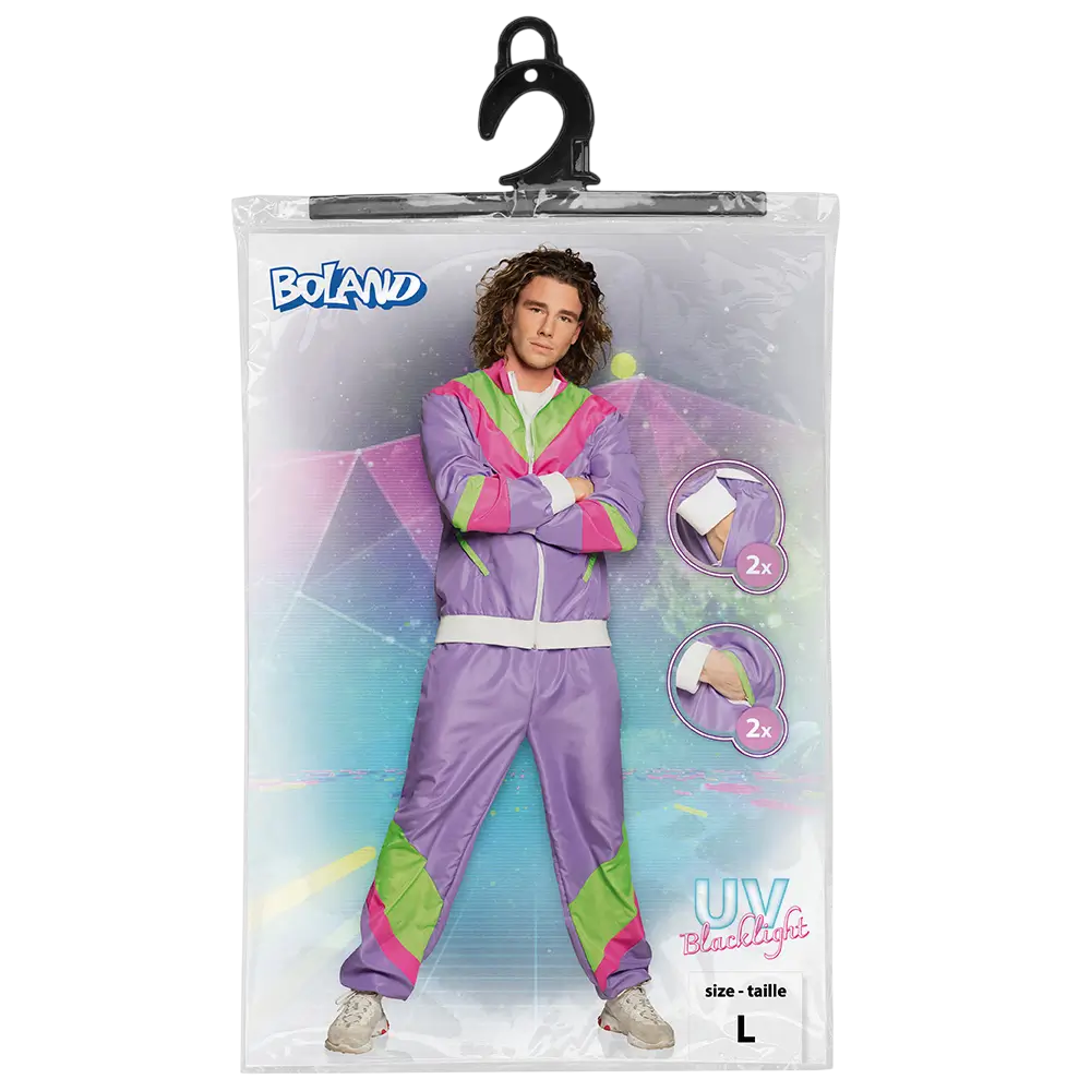 Déguisement Survêtement Rétro Homme Violet UV Taille XL – Déguisement Années 80