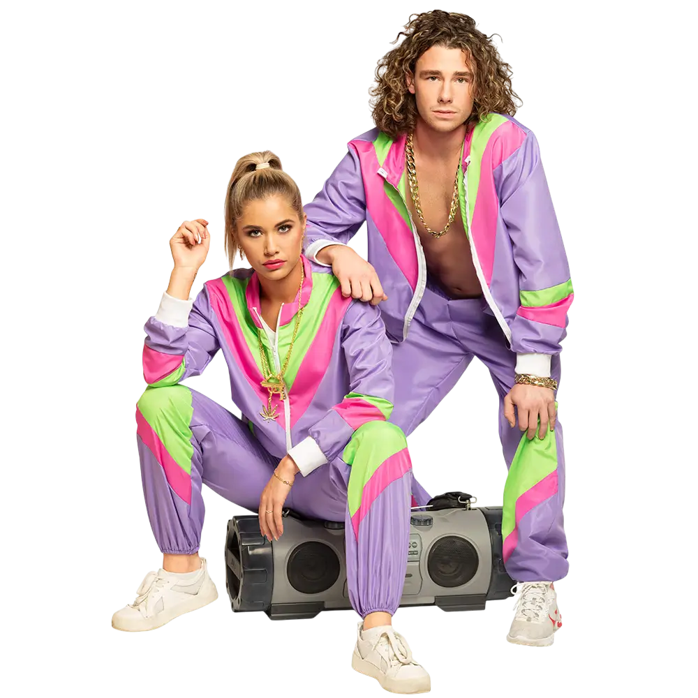 Déguisement Survêtement Rétro Néon Violet Homme Taille S – Années 80