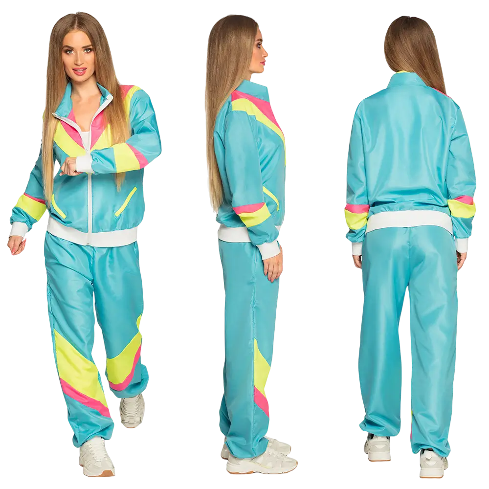 Déguisement Survêtement Rétro Femme Bleu Fluo UV Taille S – Années 80