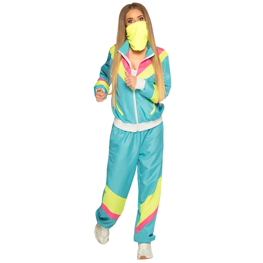 Déguisement Survêtement Rétro Femme Bleu Fluo UV Taille S – Années 80