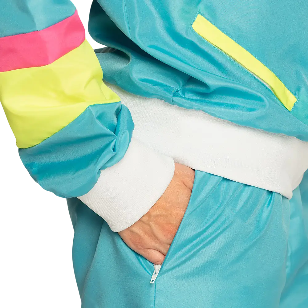 Déguisement Survêtement Rétro Femme Bleu Fluo UV Taille L – Années 80