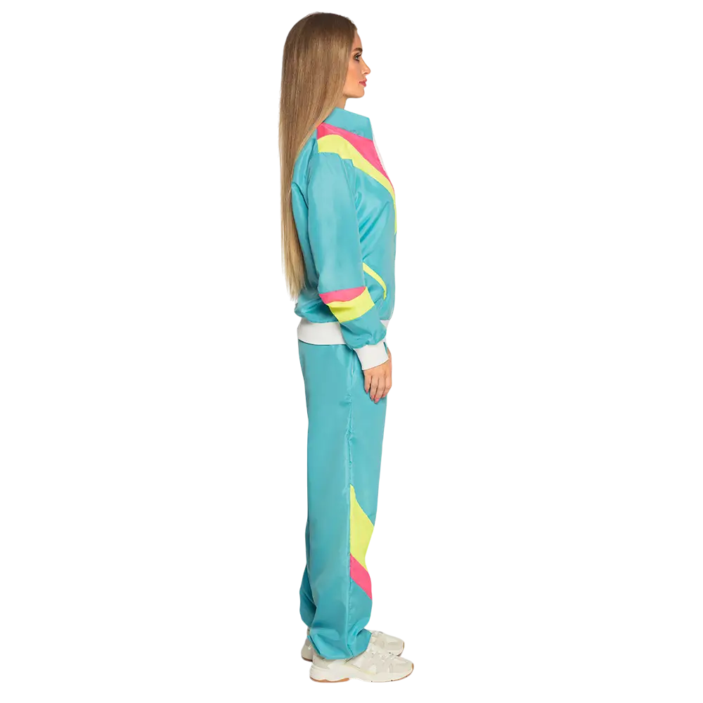 Déguisement Survêtement Rétro Femme Bleu Fluo UV Taille L – Années 80