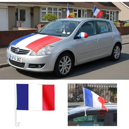 Drapeau France pour Voiture 45 x 30 cm – Avec Hampe de Fixation