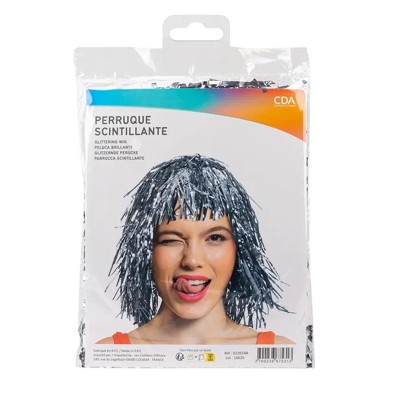Perruque Disco Lamée Argent – Accessoire Soirée Années 80