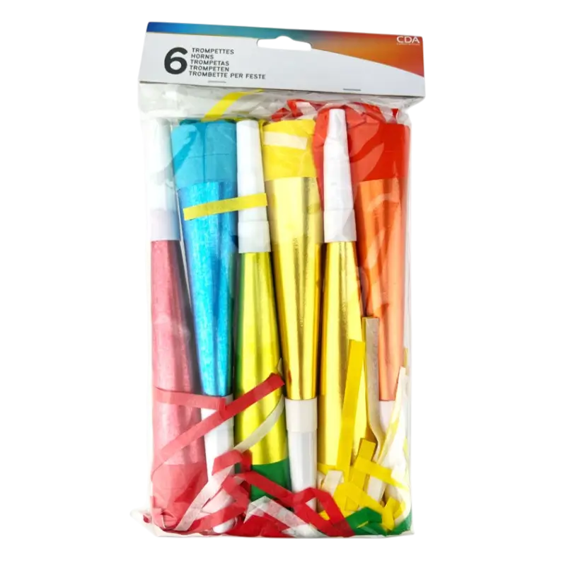 Lot de 6 Trompettes de Fête Métallisées – Sans-Gêne et Accessoires Cotillons
