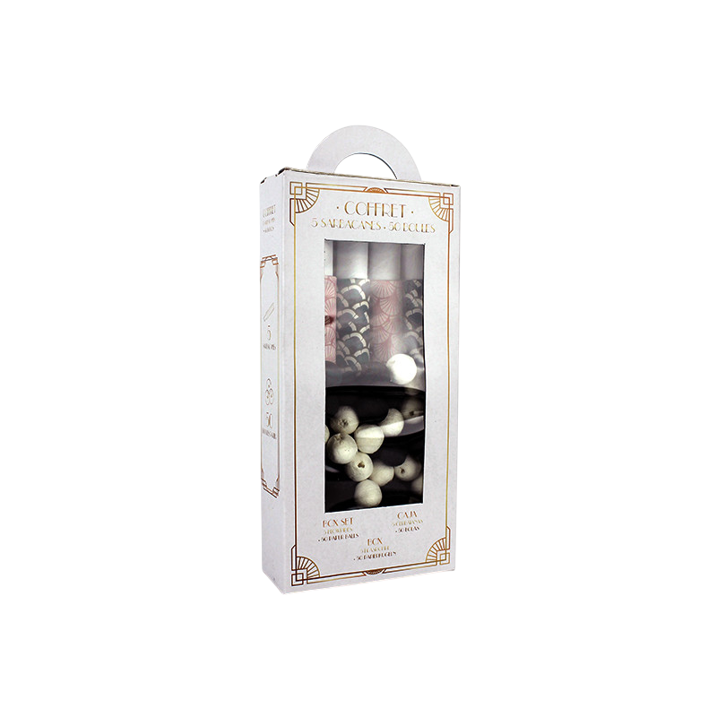 Boîte Art Déco Blanche avec 5 Sarbacanes et 50 Boules – Jeu de Fête