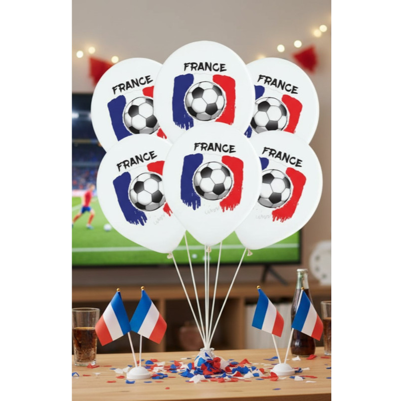 Lot de 6 Ballons Drapeau France Football 30 cm – Décoration Supporters
