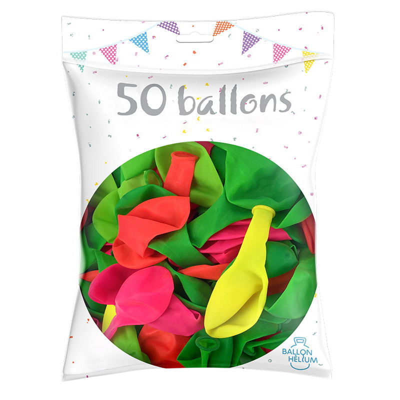 50 Ballons Latex Néon Fluo Assortis – Décoration Soirée UV