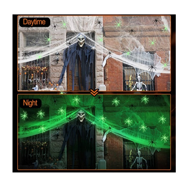 Toile d’Araignée 200 g avec 20 Araignées Phosphorescentes – Décoration Halloween