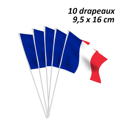 Lot de 10 Petits Drapeaux Tricolores France – Fanions Supporters 16 cm