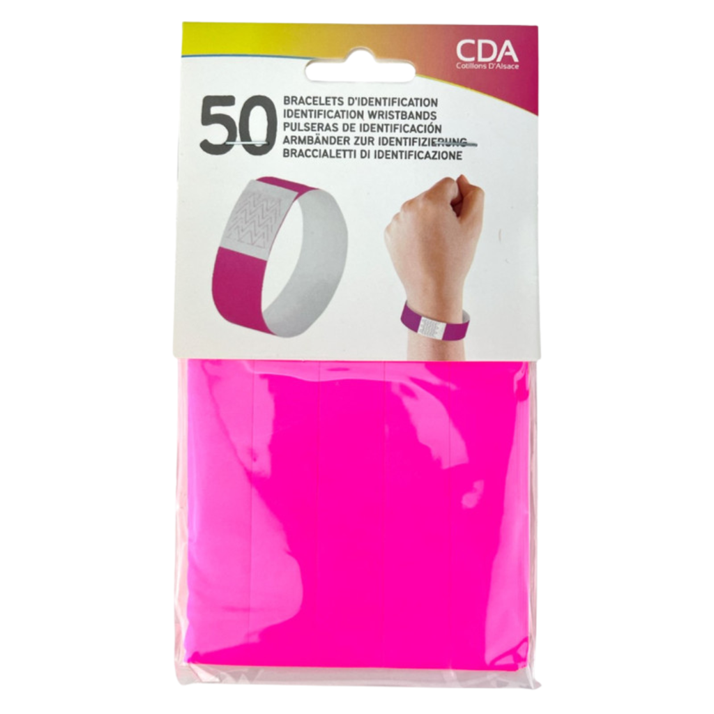 50 Bracelets d’Identification Papier Rose Indéchirable