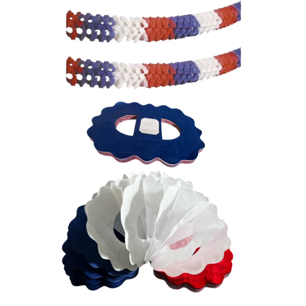 Guirlande Zinnia France Tricolore 4 m – Décoration Bleu Blanc Rouge