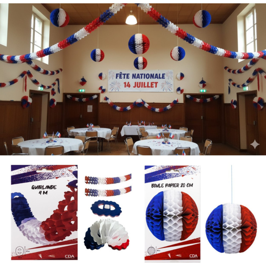 Guirlande Zinnia France Tricolore 4 m – Décoration Bleu Blanc Rouge