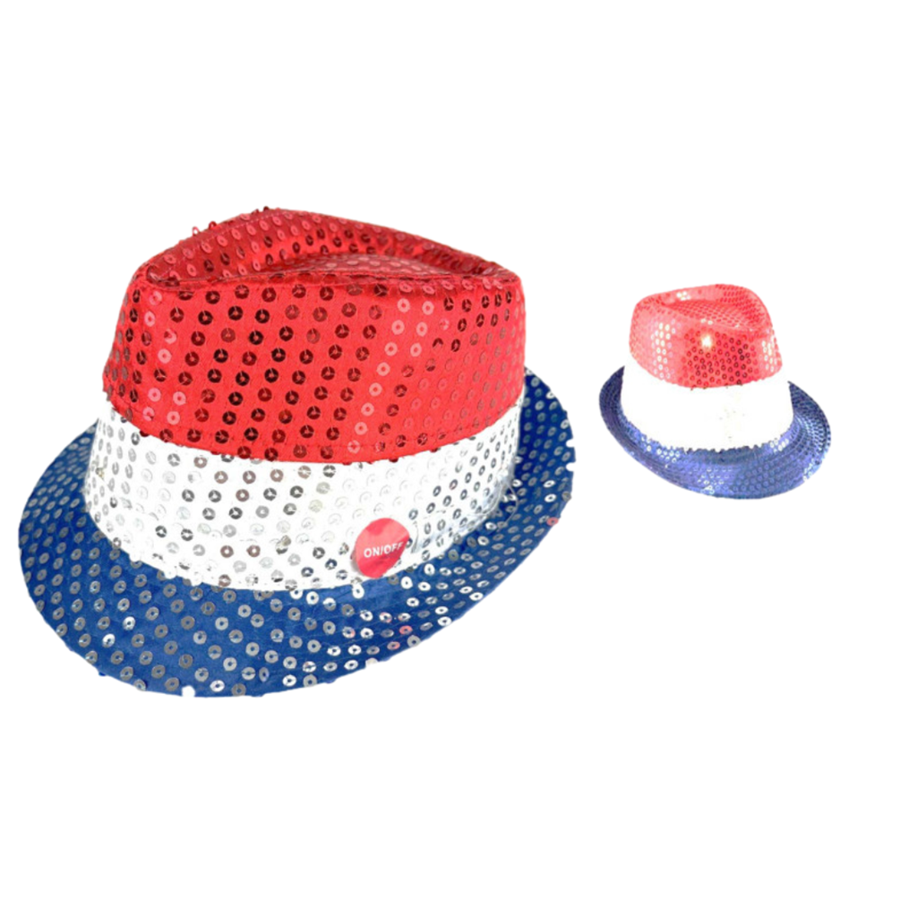 Chapeau Sequins LED Bleu Blanc Rouge Clignotant – Accessoire Supporter