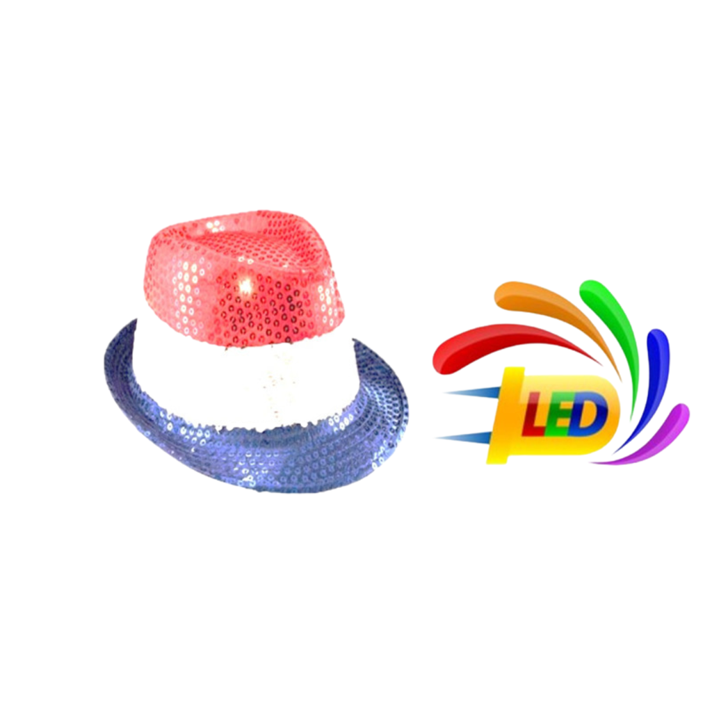 Chapeau Sequins LED Bleu Blanc Rouge Clignotant – Accessoire Supporter