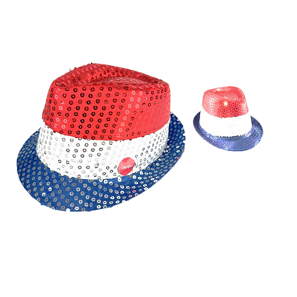 Chapeau Sequins LED Bleu Blanc Rouge Clignotant – Accessoire Supporter