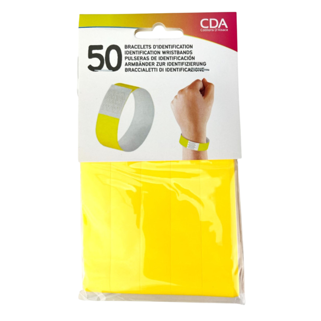 50 Bracelets d’Identification Papier Jaune Indéchirable