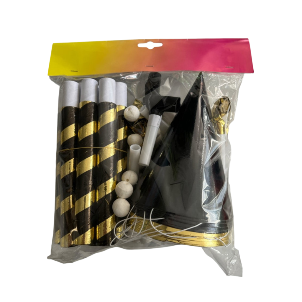 Kit Cotillons Or et Noir 10 Personnes – Accessoires de Fête Nouvel An