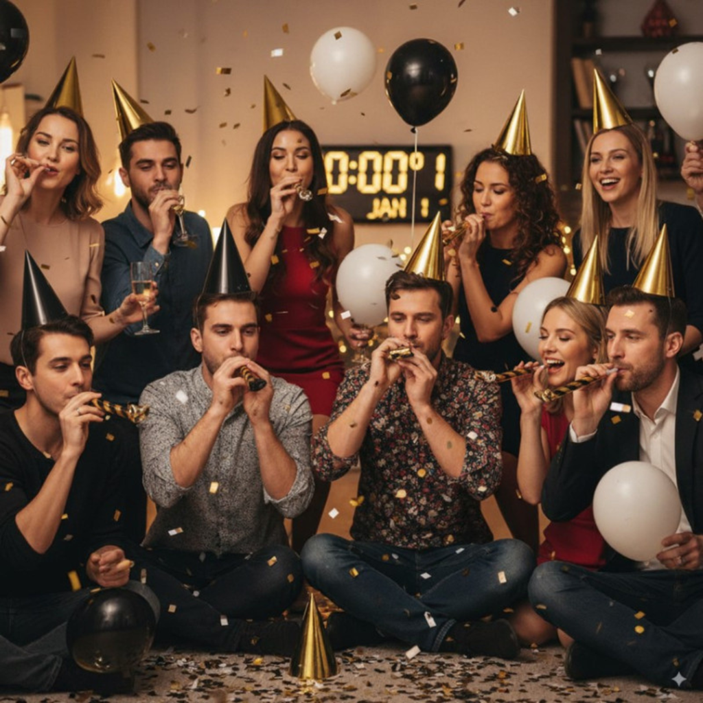 Kit Cotillons Or et Noir 10 Personnes – Accessoires de Fête Nouvel An