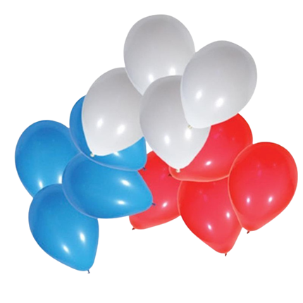 100 Ballons tricolores bleu blanc rouge 30 cm