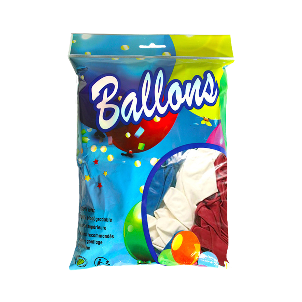 100 Ballons tricolores bleu blanc rouge 30 cm