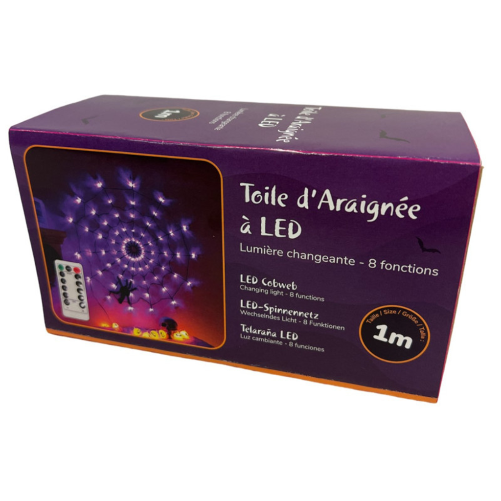 Toile d’araignée LED 1 m avec araignée lumineuse 34 cm multicolore