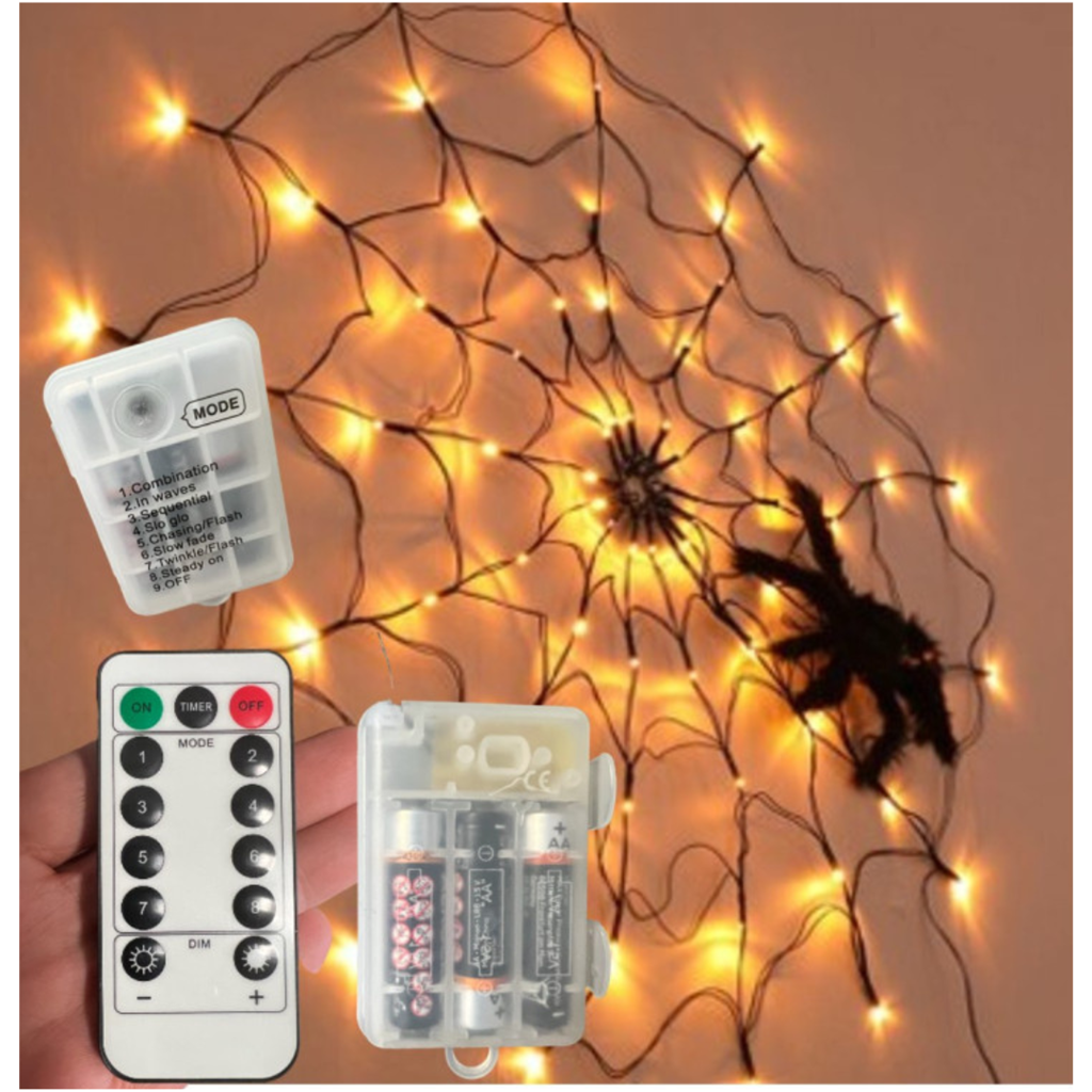Toile d’araignée LED 1 m avec araignée lumineuse 34 cm multicolore