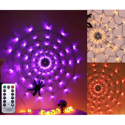 Toile d’araignée LED 1 m avec araignée lumineuse 34 cm multicolore