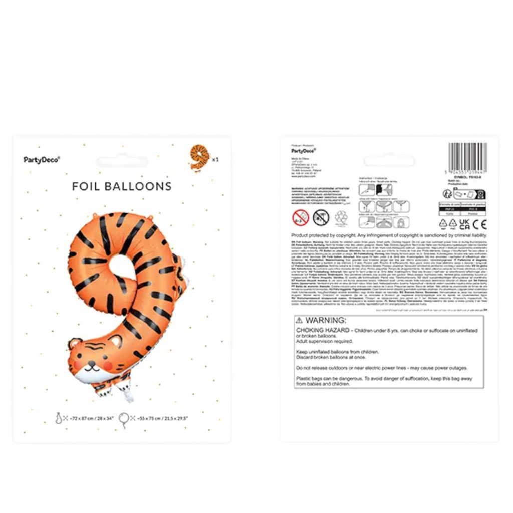 Ballon Mylar Chiffre 9 Tigre 76 cm – Ballon Aluminium Anniversaire