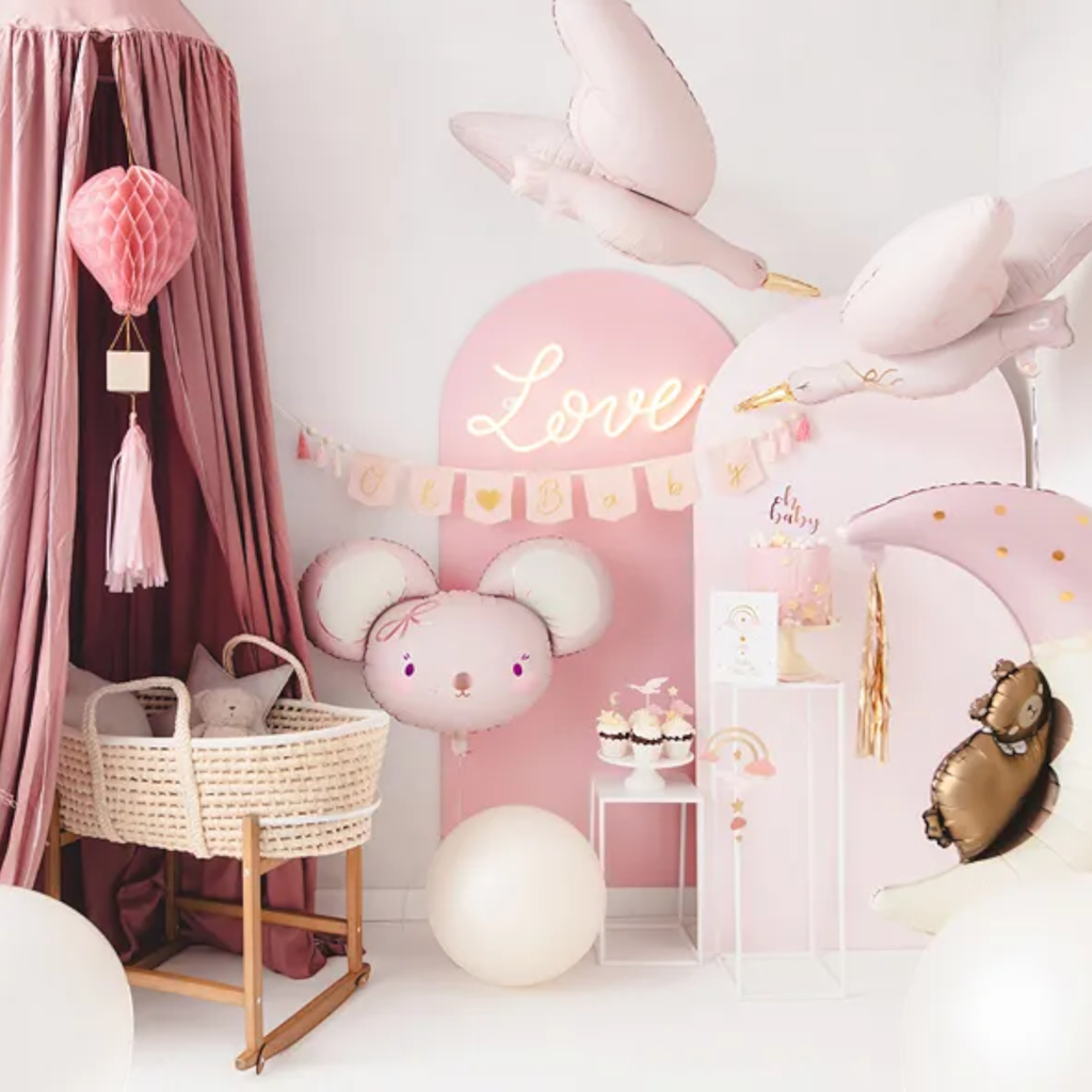 Ballon Aluminium Cigogne Rose 100 cm – Ballon Baby Shower et Naissance