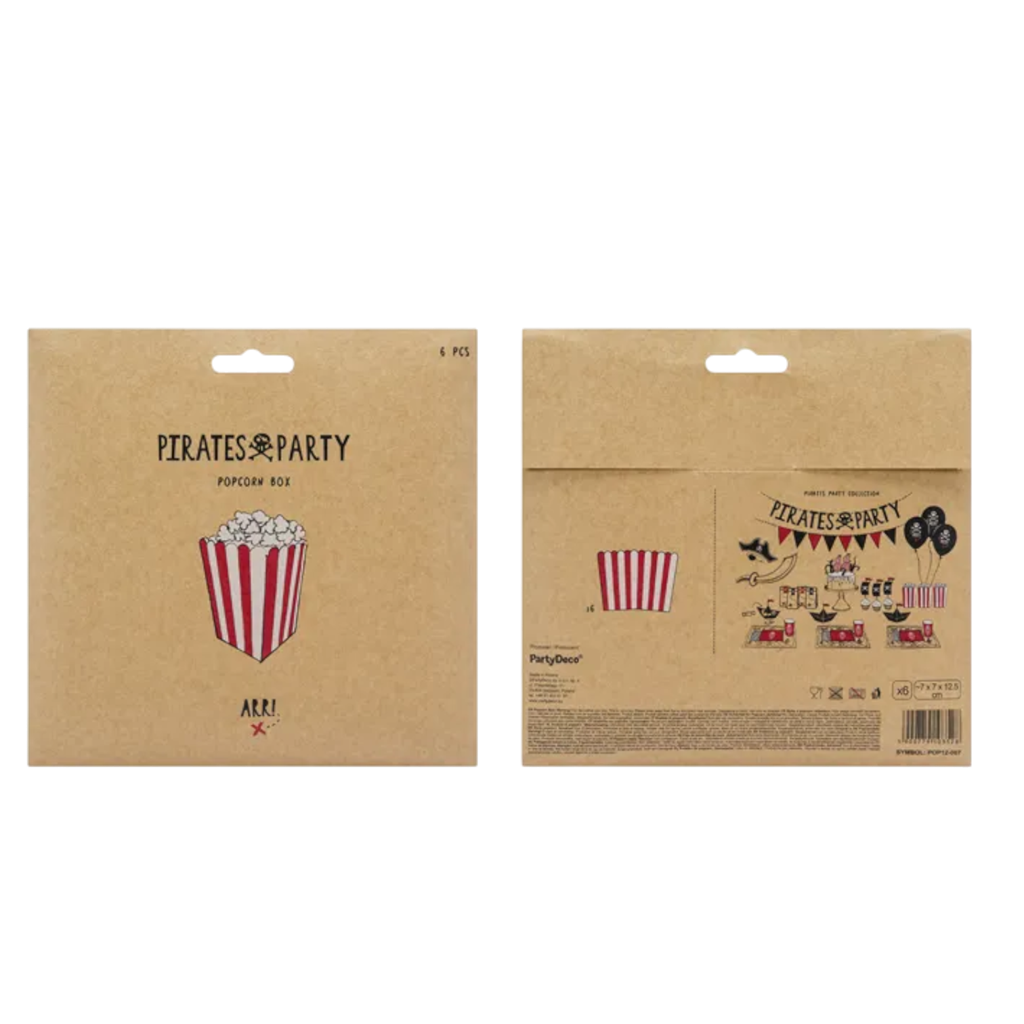 6 Boîtes à Pop-Corn Rayées Rouge et Blanc – Pots Carton 12,5 cm