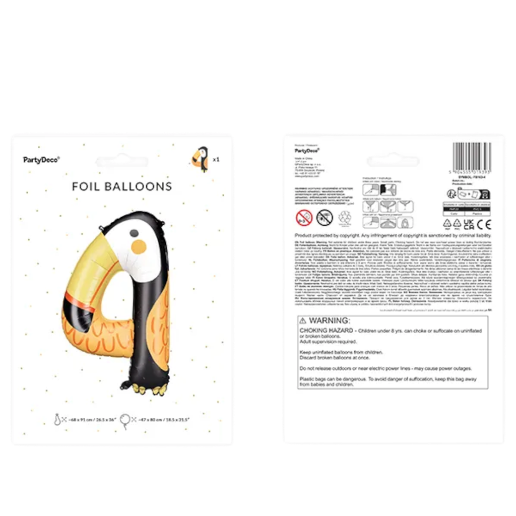 Ballon Mylar Chiffre 4 Toucan 80 cm – Ballon Aluminium Tropical