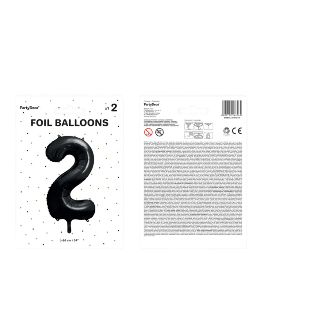 Ballon Aluminium Chiffre 2 Noir 86 cm – Ballon Mylar Anniversaire