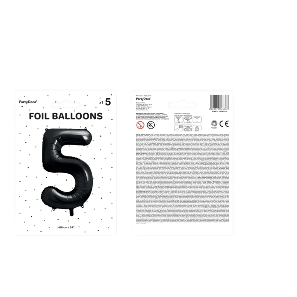 Ballon Aluminium Chiffre 5 Noir 86 cm – Ballon Mylar Anniversaire