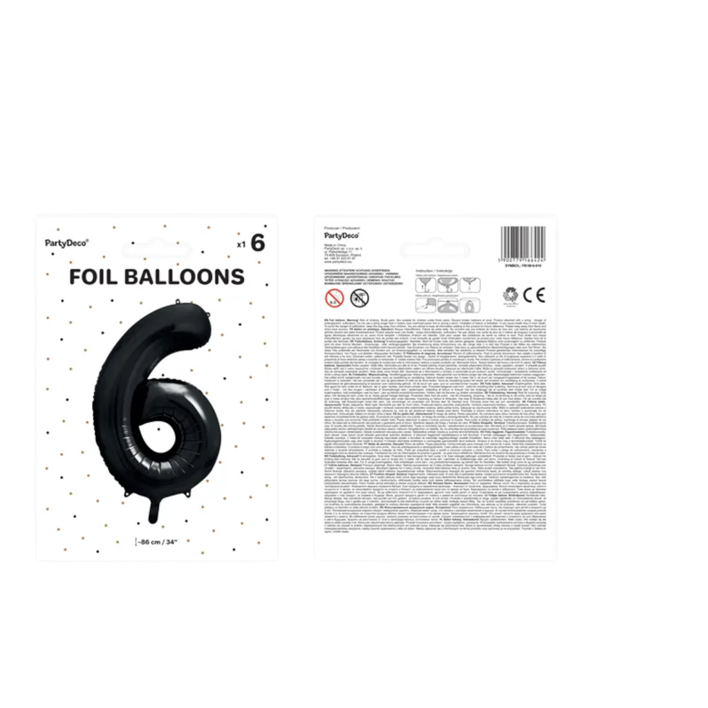 Ballon Aluminium Chiffre 6 Noir 86 cm – Ballon Mylar Anniversaire