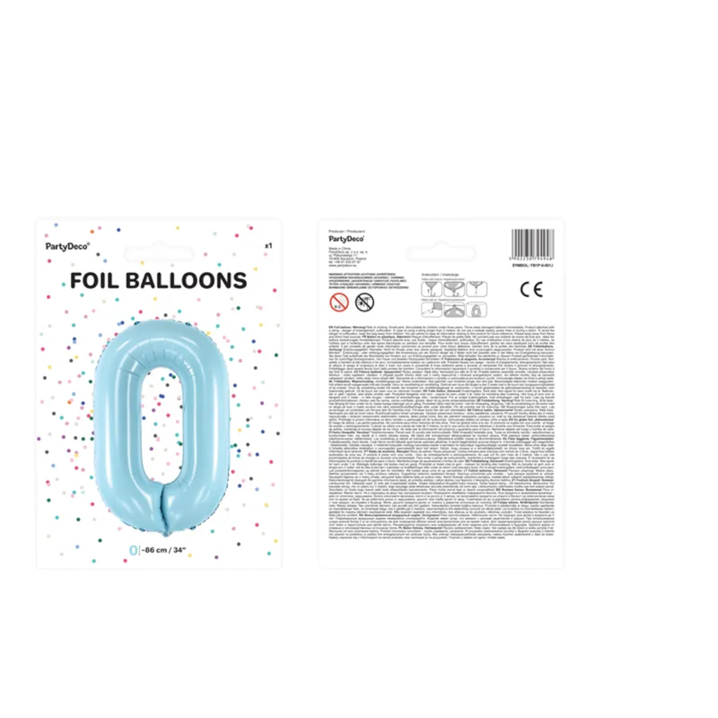 Ballon Aluminium Chiffre 0 Bleu Clair 86 cm – Ballon Mylar Anniversaire