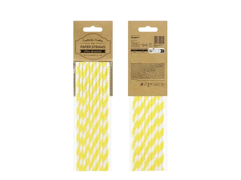 10 Pailles en Papier Jaunes Rayées 19,5 cm – Pailles Jetables de Fête