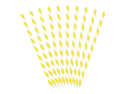 10 Pailles en Papier Jaunes Rayées 19,5 cm – Pailles Jetables de Fête