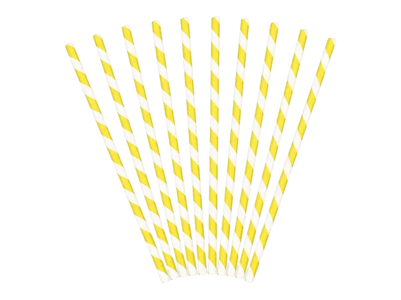 10 Pailles en Papier Jaunes Rayées 19,5 cm – Pailles Jetables de Fête