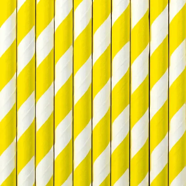 10 Pailles en Papier Jaunes Rayées 19,5 cm – Pailles Jetables de Fête