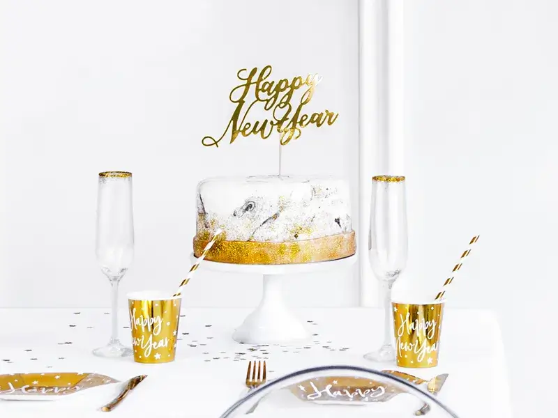 Décoration de Gâteau Happy New Year Or 24 cm – Cake Topper Nouvel An