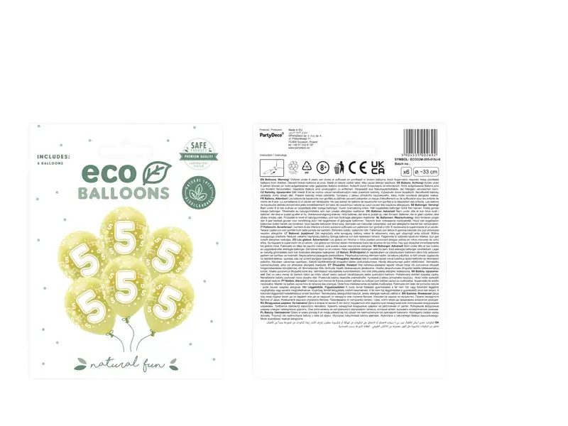 Ballons Eco chiffre 5 or métallisé 33 cm – lot de 6 ballons anniversaire